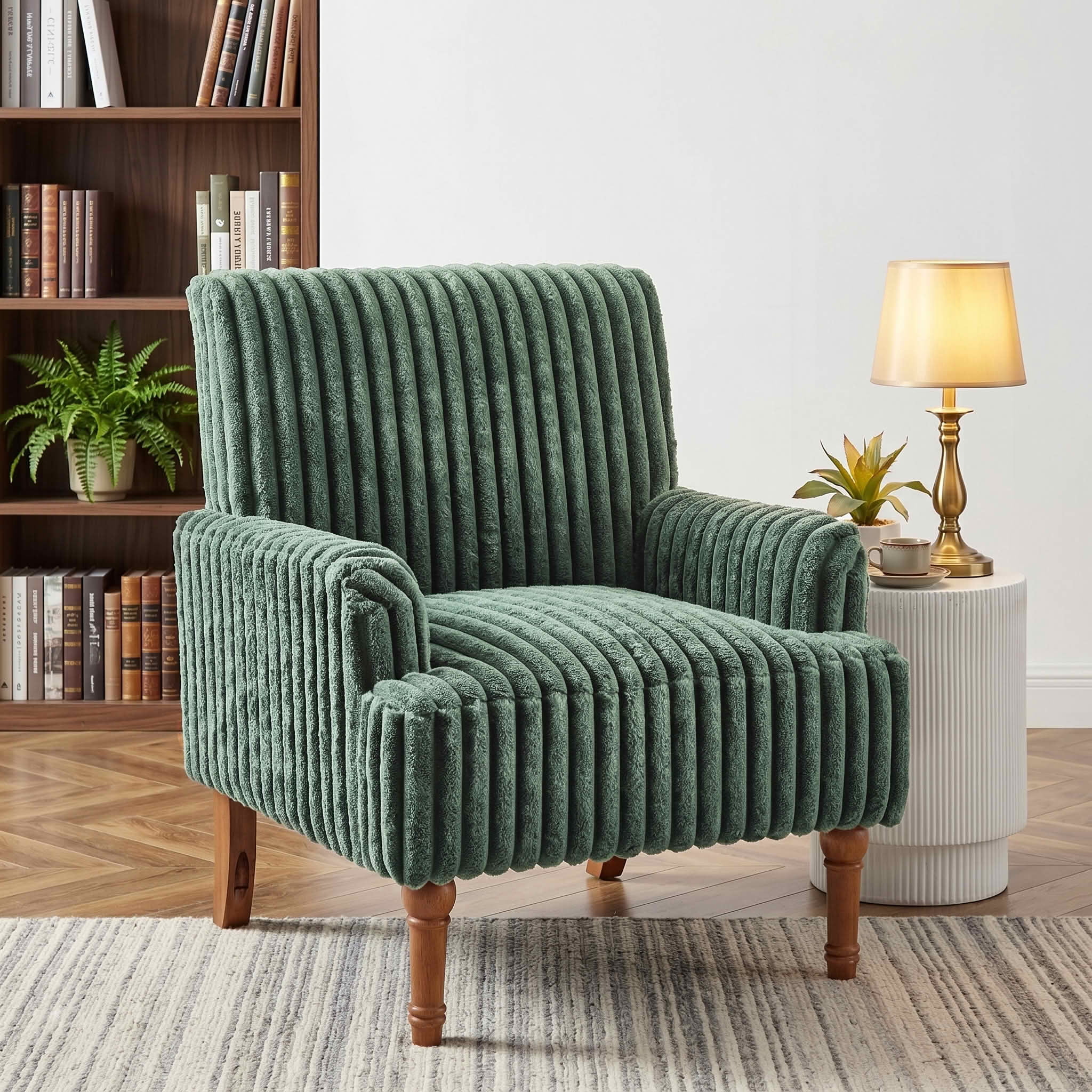 MAYEERTY 30 In Wide-Wale Corduroy Accent Chair, Plush Upholstered, Solid Wood Legs, Army Green