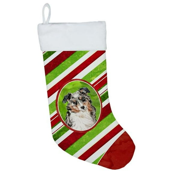 Caroline's Treasures Snowflakes Australian Shepherd Multi-color Christmas Stocking, with Soft Suede Fabric 18"