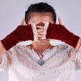 thumbnail image 2 of Guantes de lana con hermosos puños de encaje y mangas de encaje para mujer, guantes de punto cálidos de medio dedo para invierno, 2 of 6
