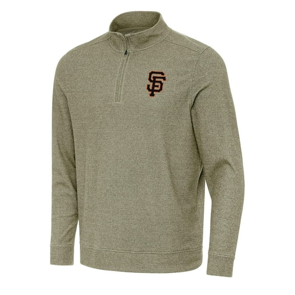 Men's Antigua Heather Olive San Francisco Giants Subtle Quarter-Zip Sweatshirt