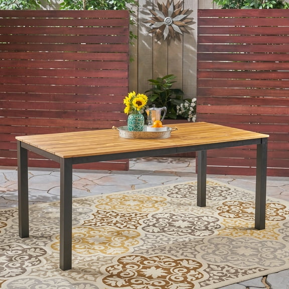 Noble House Lisa 71" Wood Top Patio Dining Table in Teak