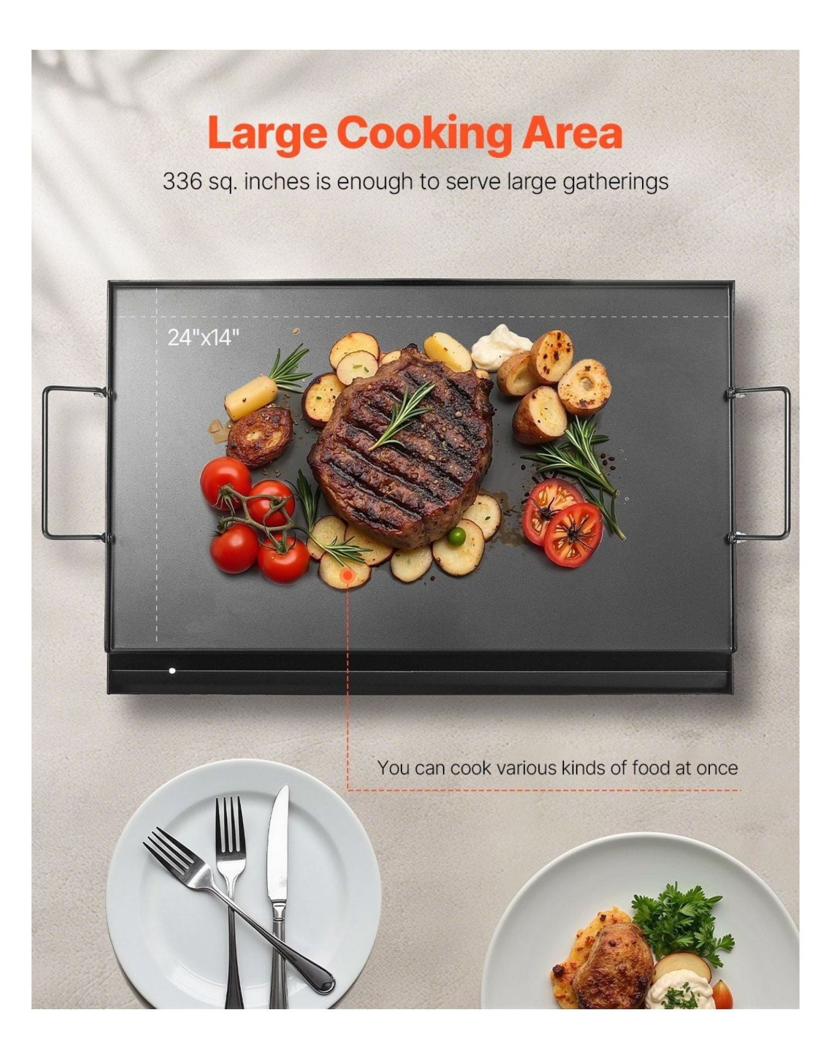 Carbon Steel Griddle 24x16 Inch, BBQ Grill Pan - Flat Top for Gas, Electric & Induction Stovetops - Universal Cookware for Outdoor Cooking