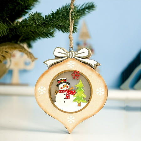 

Christmas Wood Painted Snowman Light Card Christmas Tree Light Small Pendant D One Size