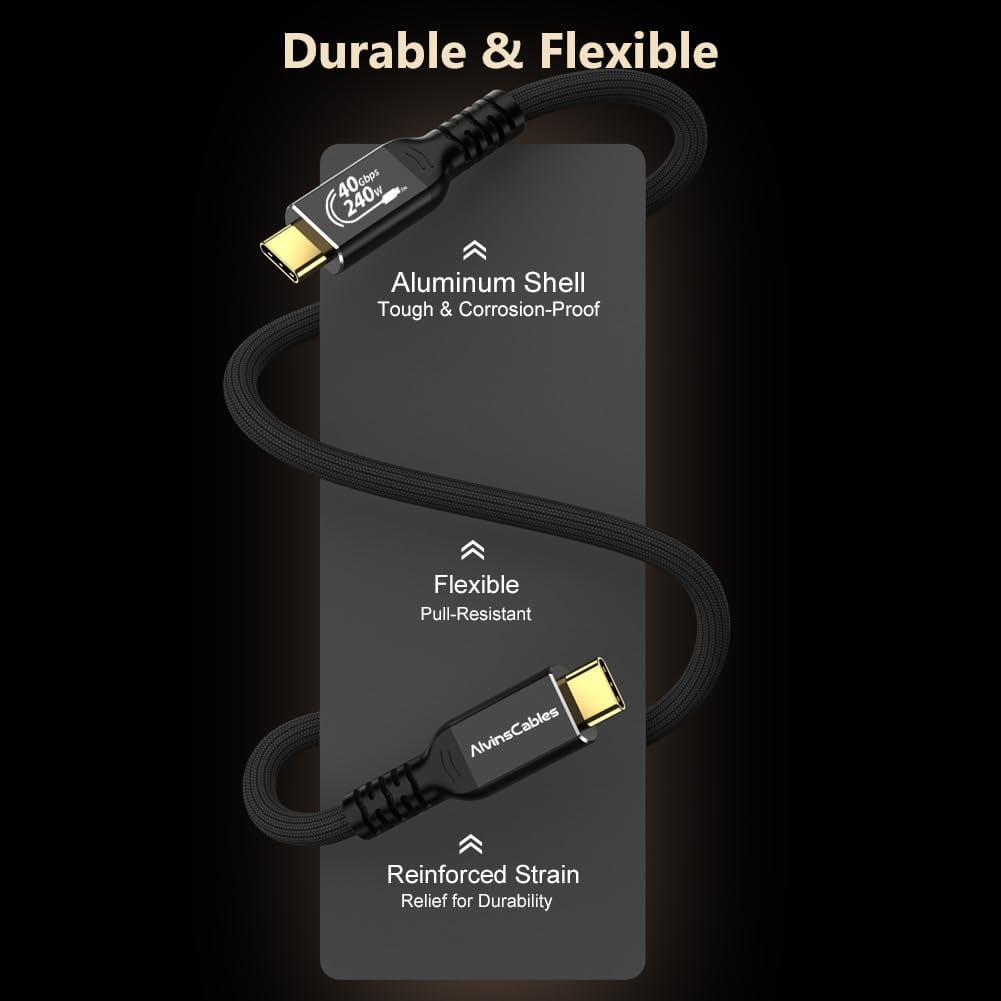 Alvin's Cables USB4 Cable 6.6ft, USB-C to USB-C Cable 40Gbps Data Transfer 240W PD Fast Charging 8K@60Hz Display, Compatible with Thunderbolt 4/3,USB 3.0, for MacBook,eGPU,Dock, USB-IF Certified