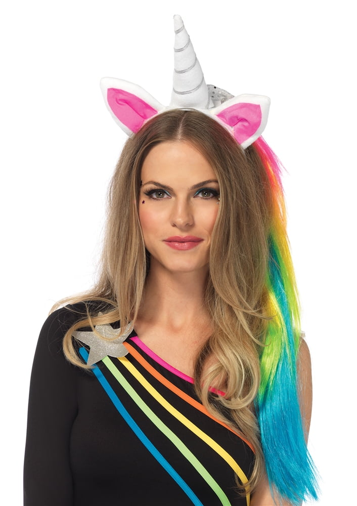Unicorn Hat for Girls White with Rainbow Colored Mane and Silver Horn 
