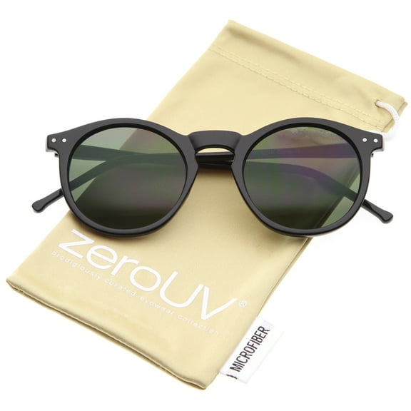 zeroUV Unisex Retro Horn Rimmed Keyhole Nose Bridge P3 Round Sunglasses 49mm (Shiny Black / Green) - 49mm