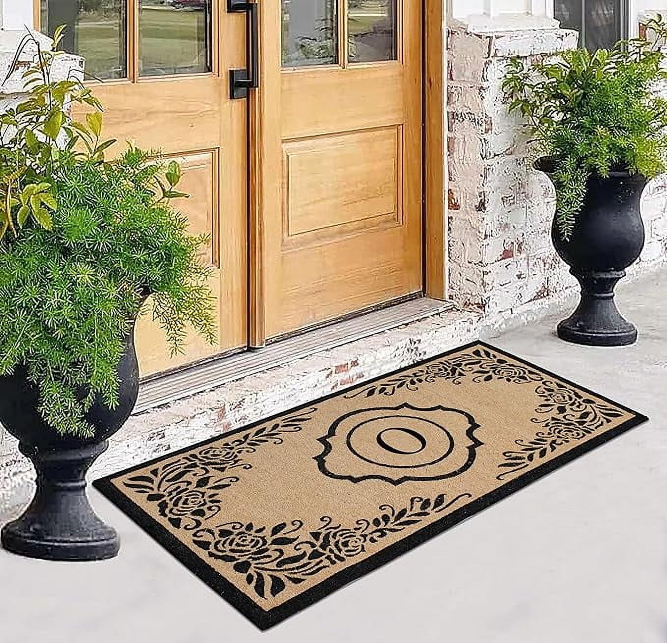 A1HC Natural Coir Monogrammed Floral Door Mat, 36"x72", Durable Anti-Shed Outdoor Door Mat, Heavy-Duty, Low-Profile, Easy to Clean