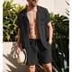 thumbnail image 2 of Conjunto de camisa de lino de algodón de manga corta para hombre traje casual con botones transpirable para playa negro XL, 2 of 6