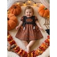 thumbnail image 4 of RUINIXCW Toddler Baby Girl Halloween Dress Outfit Little Baby Girl Summer Fall Plaid Dress Funny Ghost Pumpkin Bows Casual Short Sleeve A Line Dress, 4 of 9