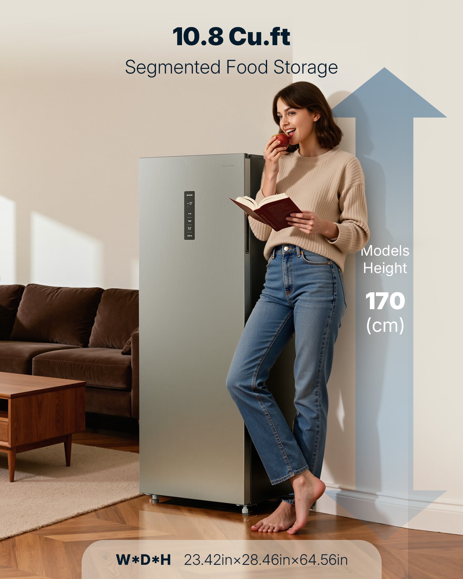 Upstreman 10.8 Cu.Ft. Convertible Freezer Refrigerator, Upright Freezer Fridge with Electronic Control, Frost Free, Stainless Steel, UP11