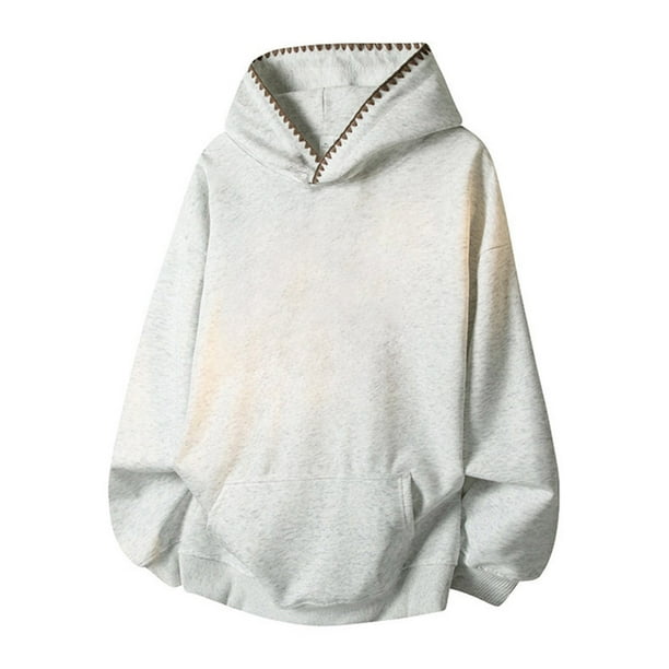 Dolkfu Sudadera con capucha para hombres de talla grande, sudadera baggy con bordado en los bordes, ropa de calle para hombres XXL