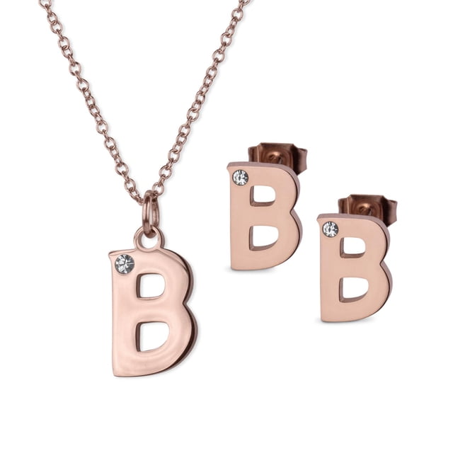 Set de Joyería para Mujer Iniciales LuckyLy, Collar y Aretes Oro Rosa 18k, Modelo Yara rosa UNITALLA