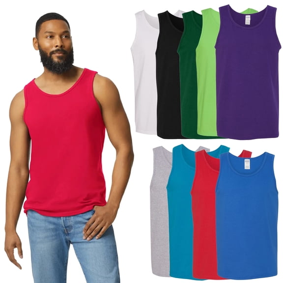 Gildan Men's Comfortable Tank Top, Classic Undershirt, Heavy Cotton Assorted Color Bulk, S, 9 Pack
