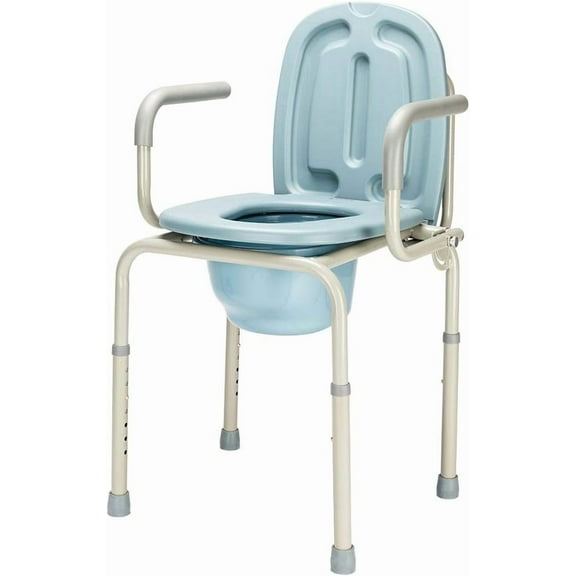 mefeir 450lbs Drop Arm Medical Bedside Commode Chair, Homecare Toilet Seat with Safety Steel Frame, 8 Quart Capacity Pail, Adjustable Height Support Tool-Free Assembly