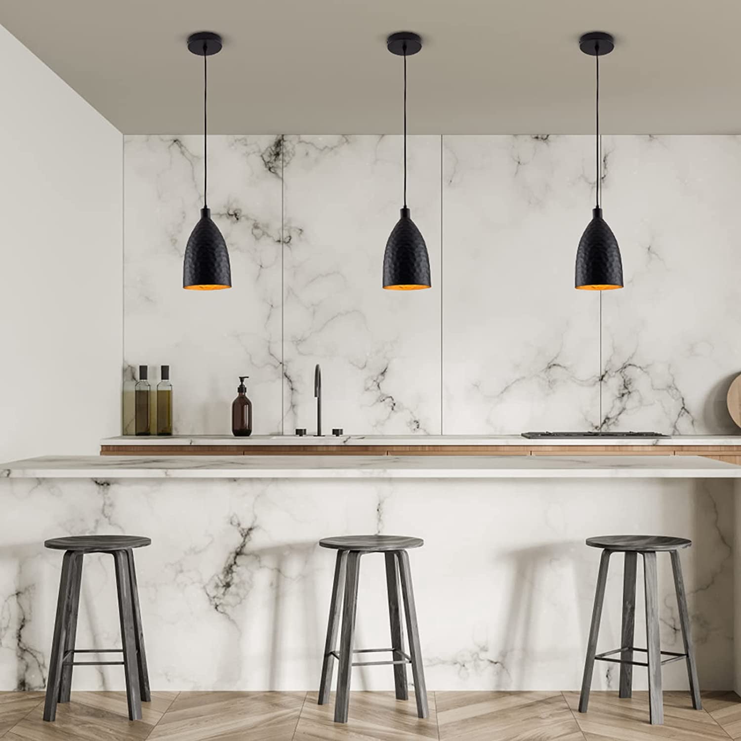 Miumaeov Black Metal Pendant Light, 1-Light Industrial Hanging Light Fixture Farmhouse Kitchen Island Pendant Lighting with 3ft Adjustable Cord, Industrial Dining Light Ceiling Lamp for Kitchen