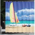 thumbnail image 4 of Ambesonne Holiday Shower Curtain, Ocean Sailing Exotic, 69"Wx75"L, Blue Cream, 4 of 5