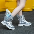 thumbnail image 5 of Girls Combat Boots Fashion Glitter Wing Decor Princess Dress Booties Lace up Zipper Lug Sole Winter Ankle Boots Silver 1.5 Big Kids, 5 of 8