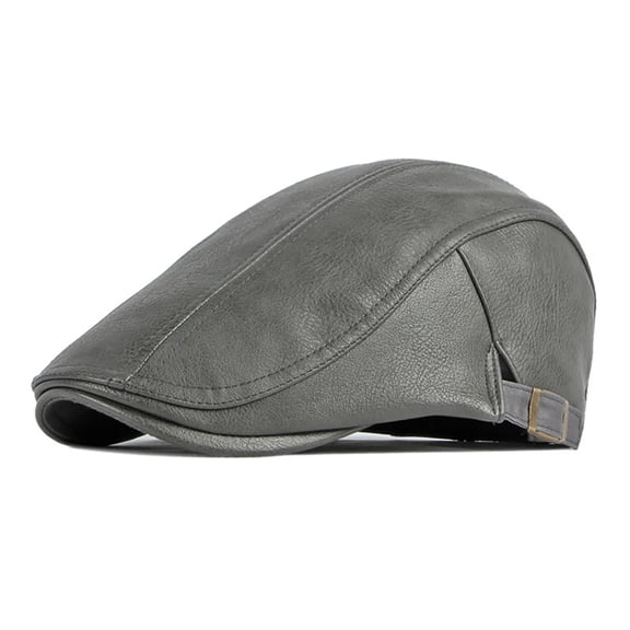 Grandest Birch Men Advanced Hat Retro Faux Leather Retro British Style Solid Color Firm Stitching Windproof Thicken Warm Beret Newsboy Cap ,Gift