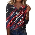 thumbnail image 3 of Women's Independence Day 3/4 Sleeve Sweaters, Flag Printed Button Neck Blouses for Women, Spring Oversized Light Fit Tops, 3 of 5
