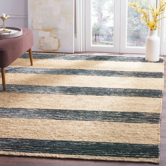 SAFAVIEH Bohemian Kensington Striped Area Rug, Natural/Blue, 6' x 9'