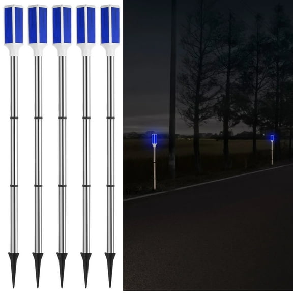 5PCS Solar Powered Driveway Markers, Solar Warming Landscape Lights, Blue Solar Outdoor Driveway Lights, Landscape Driveway Reflectors on Poles for Snow Road Yard