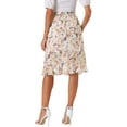 thumbnail image 3 of Faldas midi florales para mujer Inspire Chic, con volantes, cintura alta, fluida, en línea A, con abertura, longitud a la rodilla, 3XL, blanca, 3 of 6