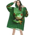 thumbnail image 4 of Cute Frog Print Oversized Blanket Hoodie, Wearable Blanket Adult For Women Men And Teenager, Super Soft Warm Flannel Fluffy Hooded Blankets Sweatshirt With Big Pocket, 4 of 8
