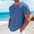thumbnail image 2 of ZCFZJW Mens Fashion Cotton Linen Tops Casual Frayed Rage Summer Short Sleeve V Neck Basic Solid Color Athletic T-Shirts Loose Regular Fit Street Tees Tops Navy XXXXL, 2 of 6