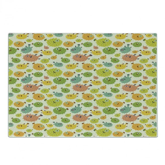 Fish Cutting Board, Funny and Colorful Pufferfish Characters in Cartoon Style Aquatic Life Aquarium Animal, Decorative Tempered Glass Cutting and Serving Board, Small Size, Multicolor, by Ambesonne