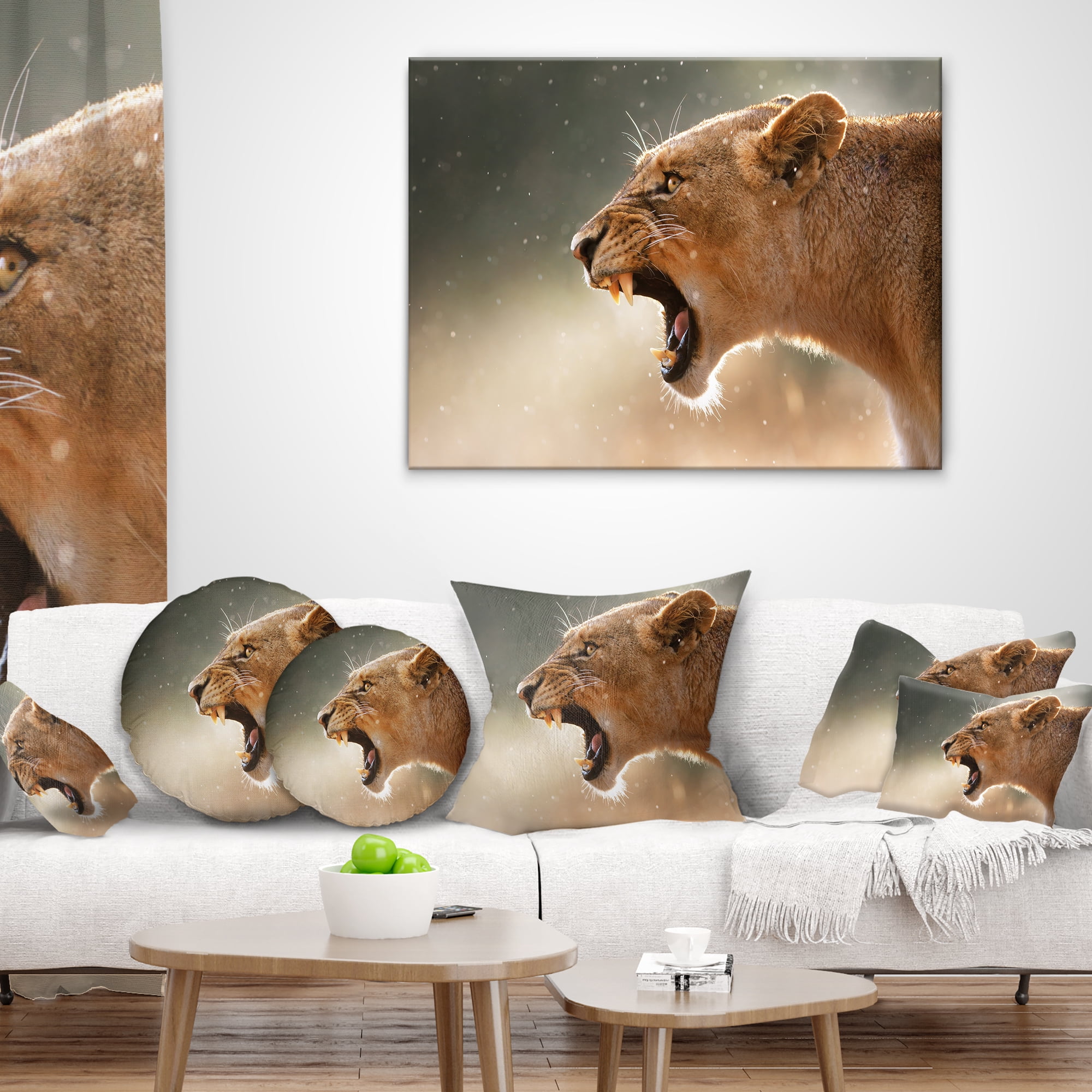 Designart Lion Showing Dangerous Teeth - African Throw Pillow - 18x18