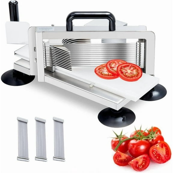 Towallmark Food Slicer, Commercial Stainless Steel Manual Tomato Cutter with 3 Blades (1/4", 3/8", 3/16"), Non-Slip Base for Uniform Slices, Restaurant & Cafe Food Prep Tool, Dishwasher Safe
