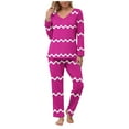 thumbnail image 2 of CLOISE Pjs Sets for Women Two-Piece Soft Long Sleeve Sleepwear Tops and Casual Lounge Pants Pajama Sets Cozy Striped Graphic Cute Pjs, 2 of 6