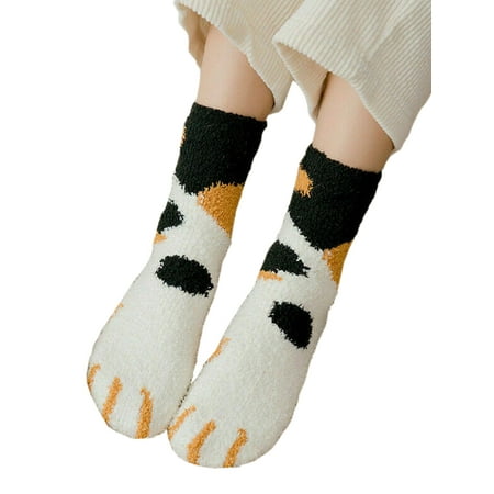 

Sunisery Women Winter Cute Fluffy Warm Slipper Socks Meow Cat Paws Print Hosiery