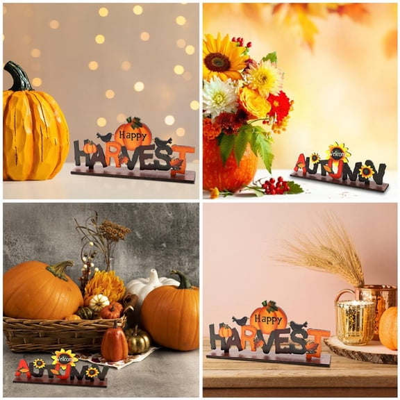 Halloween Decorations, Cute Wooden Letter Pumpkin Ghost Tiered Tray Craft Ornament for Home Store Office Party Decor
