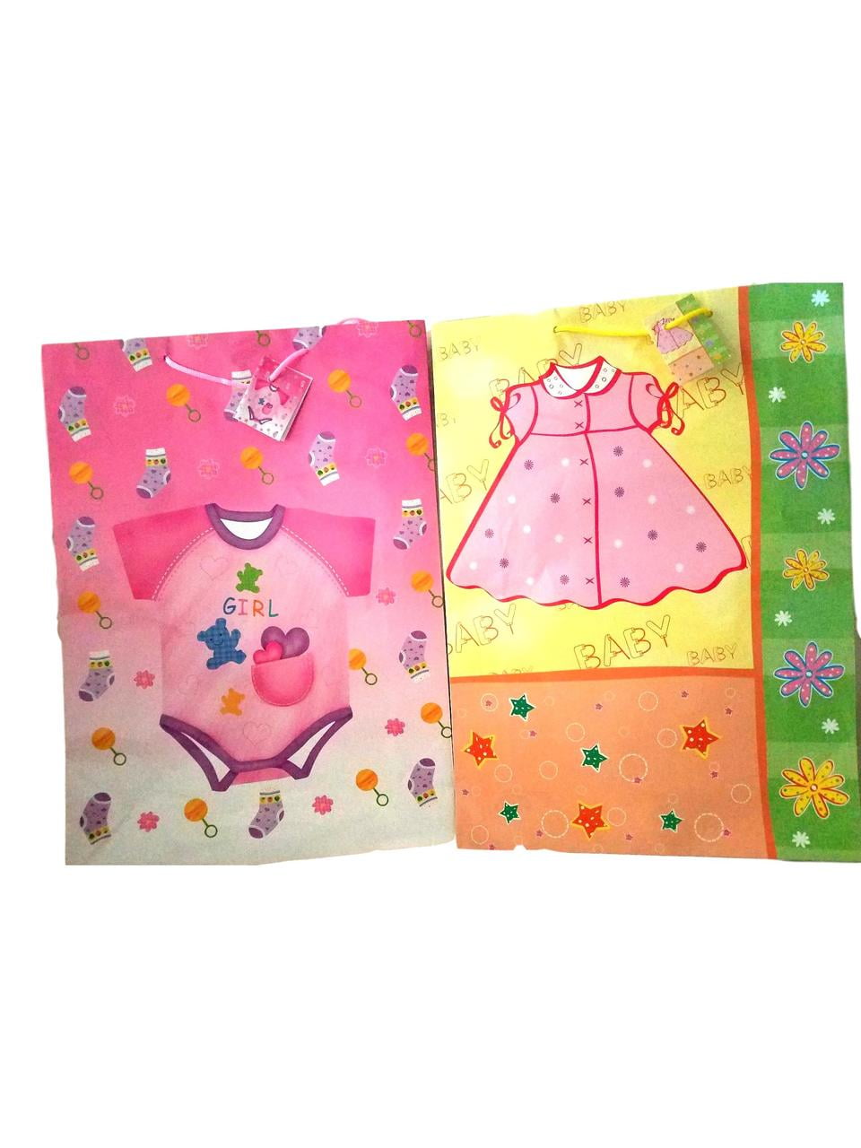 Baby Girl Shower 2 Gift Bags pack Jumbo 13 x 18 Romper and Dress