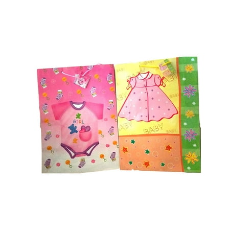 Baby Girl Shower 2 Gift Bags pack Jumbo 13 x 18 Romper and (Best Gift For 18 Year Girl)