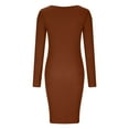 thumbnail image 3 of IROINNID Cocktail Dress for Women Wedding Guests Dresses for Women Knit Long Sleeve V-Neck Pack Hip Button Dress ,Brown, 3 of 5