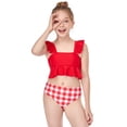 thumbnail image 6 of Fesfesfes Baby Girls' Summer Ruffle Solid Color Plaid Split Swimsuit Children's Sleevless Swimwear for Family Vacations and Sunny Days 2-12Years(Red,4-5 Years), 6 of 8