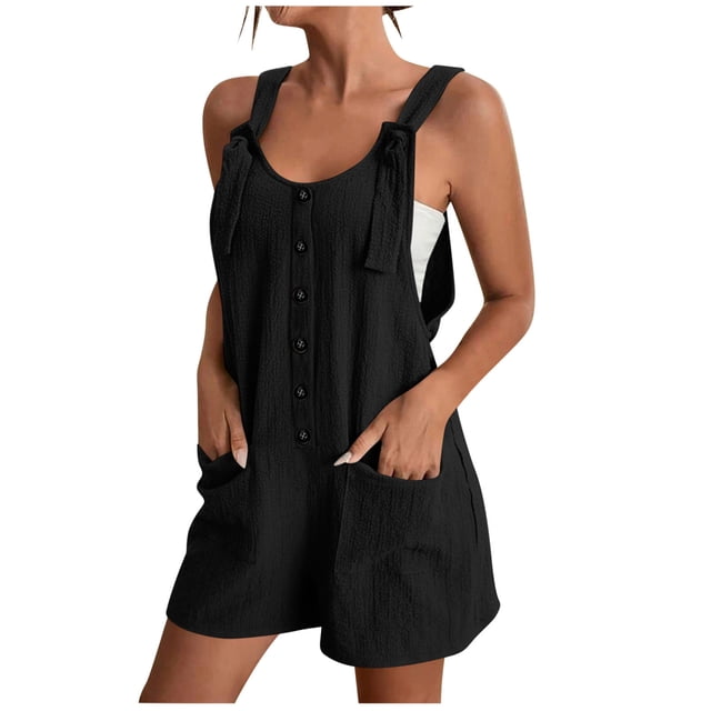 Combinaison pour Femmes, une-Pièce Décontractée Sans Manches à Encolure Carrée, Jambe Grand Courte, avec Boutons devant, Tissu en Polyester, pour Fête d'Anniversaire d'Été Ou Usage Quotidien