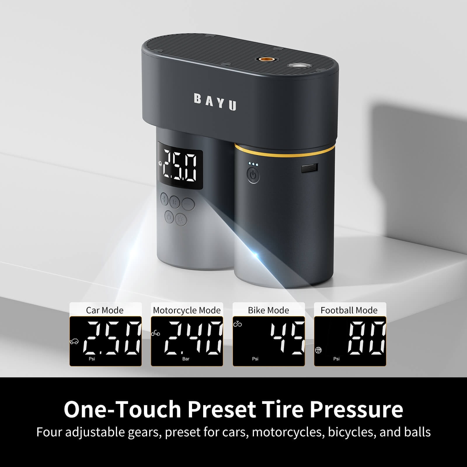 BAYU 2 in 1 Tire Inflator Portable Air Compressor, 150PSI Air Pump for Car Tires with Digital Display, 15000mAh Electric Tire Pump, Emergency LED Light for Car, Bike, Ball