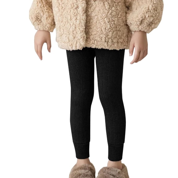 Otqutp Girls Fleece Lined Ankle Leggings Winter Thick Ribbed Knit Tights Pants Kids Slim School Casual Opaque Pantyhose