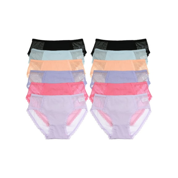Angelina Women's Cotton Hiphugger Panties with Mesh Back (12-Pack)