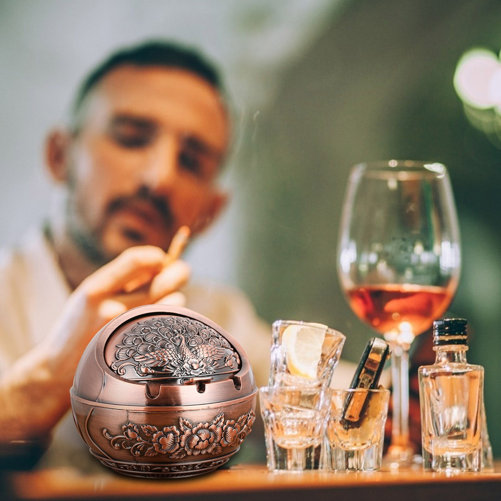 XMMSWDLA Ashtrays Vintage Ashtray with Fancy Ashtray Windproof