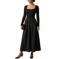 thumbnail image 2 of INSPIRE CHIC Women's A Line Dresses Square Neck Long Sleeve Empire Waist Casual Stylish Fall Spring Daily Going Out Faux Maxi Dresses Medium Black, 2 of 5