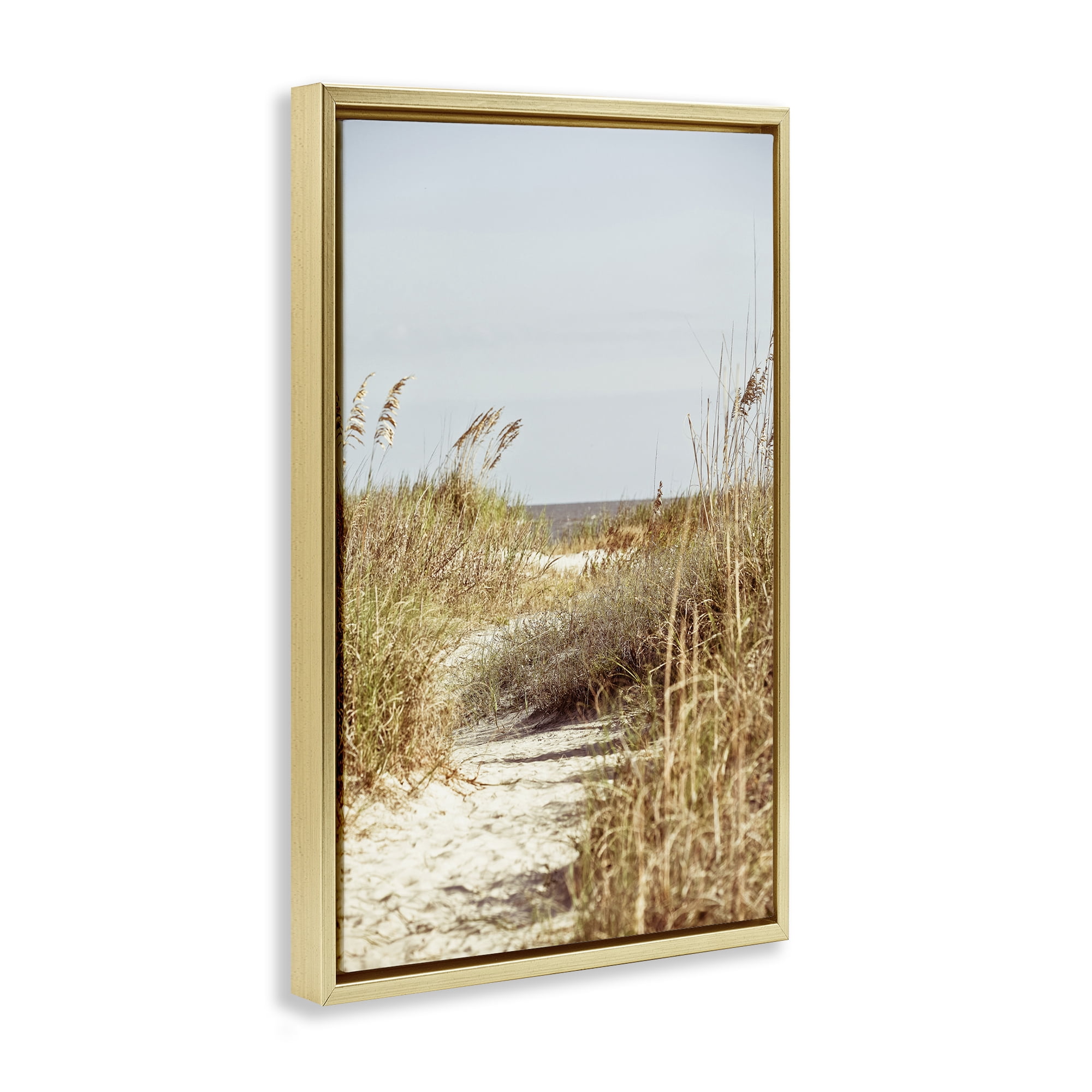 Stupell Industries Sandy Path with Reeds Landscape Photography Gold Floater Framed Canvas Art Print Wall Art, 21 x 31