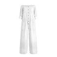 thumbnail image 5 of Off-Shoulder Denim Jumpsuit for Women, Long Sleeve Button Front Wide Leg Romper with Pockets - Washed Casual Playsuit White XXXL, 5 of 6