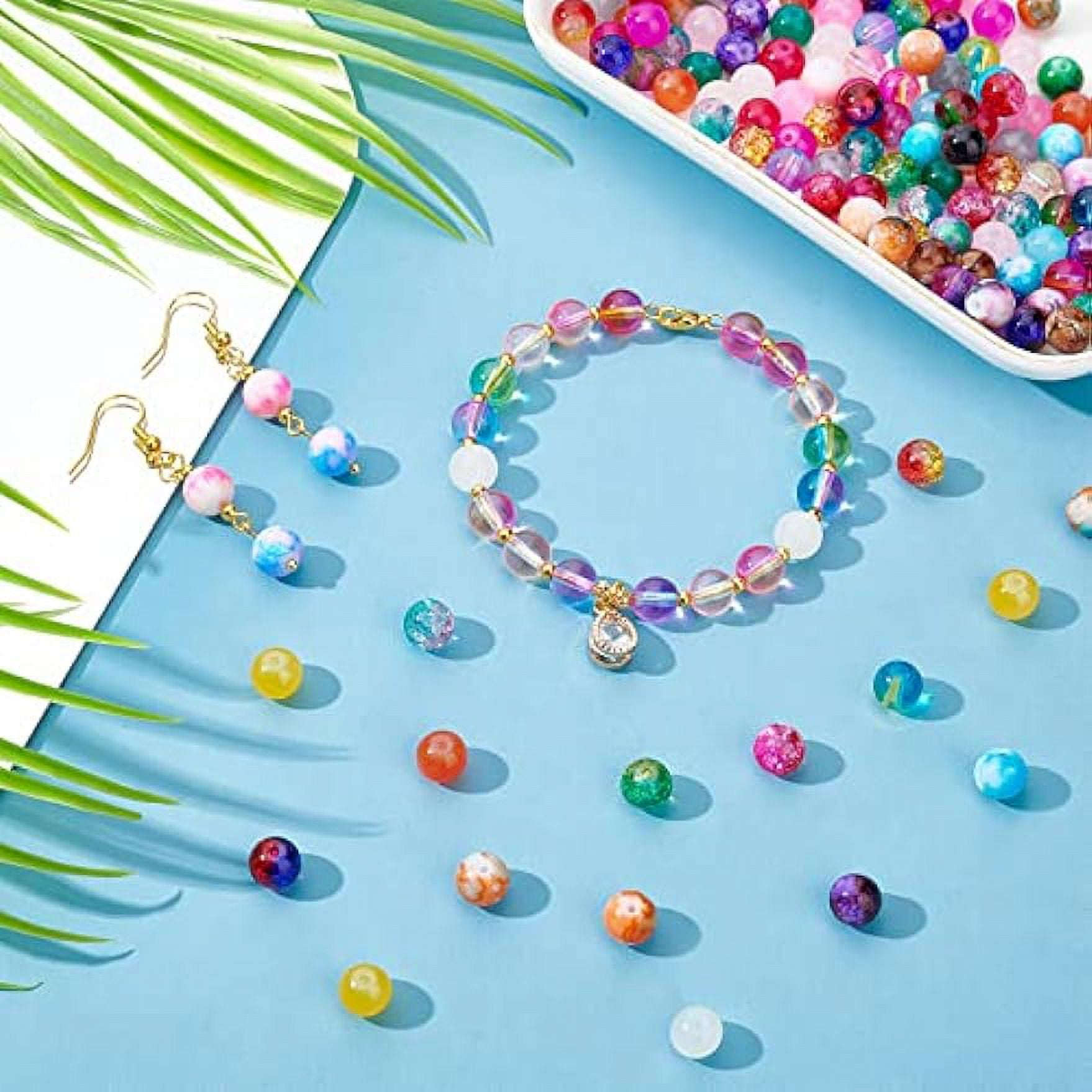 450pcs 8mm Blue Glass Beads 15 Styles Sea Blue Crackle Glass Bead Round  Loose Beads Spacers Craft Glass Beads for Summer Boho Hawaii Bracelets  Necklaces Earring Crafts Jewelry Making 