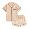 thumbnail image 4 of Cethrio Girls Summer Pajama Sets, Collared Casual Comfy Short Sleeve Girls' Sleepwear Beige Size 10-12, 4 of 7