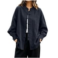 thumbnail image 3 of Vetsdori Womens Square Neck Button up Shirts Long Sleeve Cotton Linen Solid Color Casual, 3 of 8