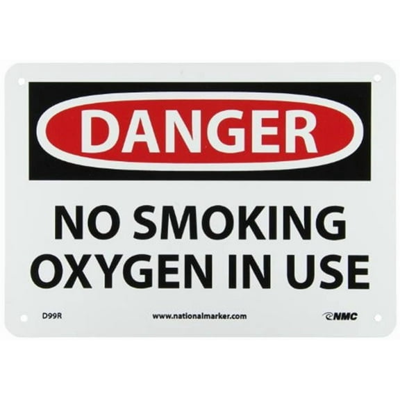 NMC D99R DANGER NO SMOKING OXYGEN IN USE Sign 10 in x 7 in Red Black Text on White Plastic Danger Sign